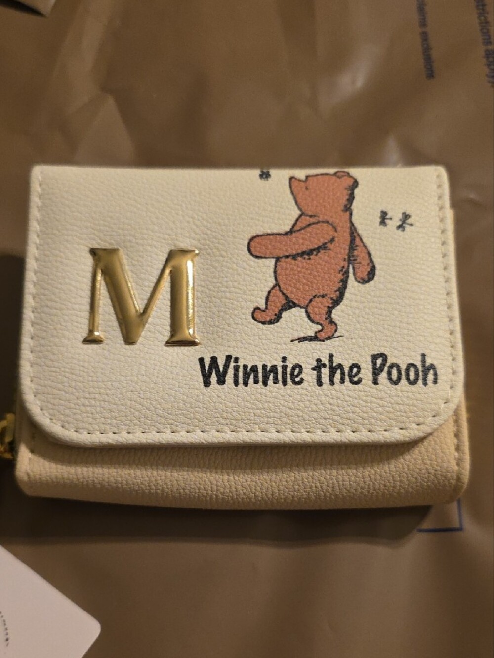 Winnie the Pooh Cream Bi-fold Wallet with Gold 'M' Accent NWT - Picture 2 of 8